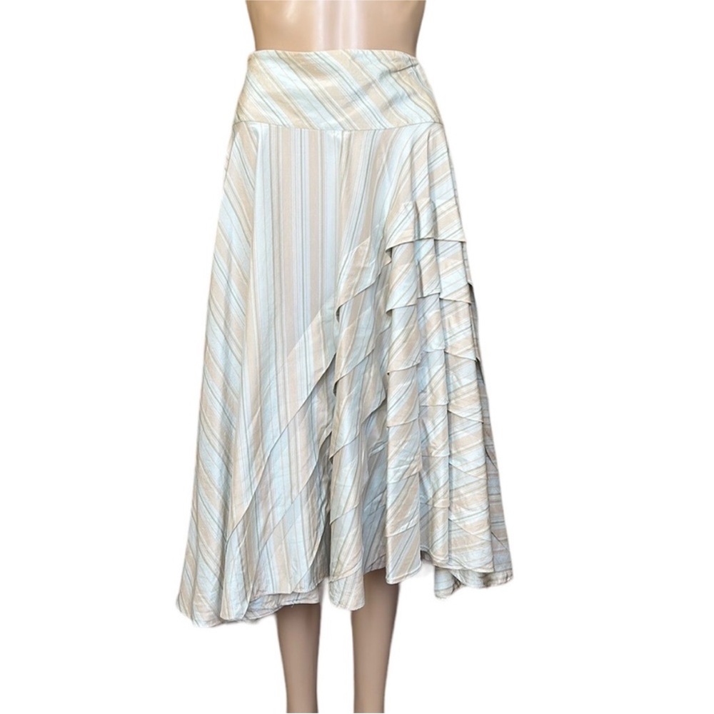 DKNY Pastel 100% Silk Full Layered Tiered Striped Skirt size 8